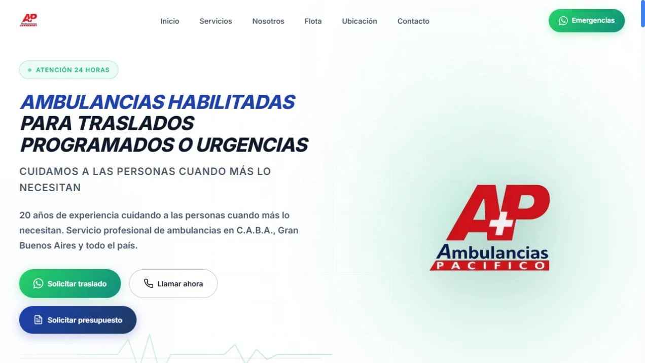Sitio de Ambulancias Pacífico desarrollado por Ache Systems